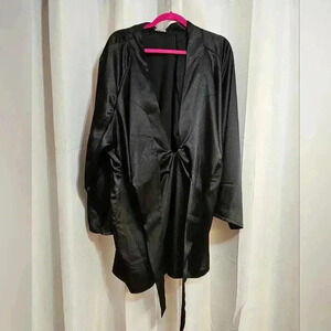 Plus Size Satin Tie Front Blouse